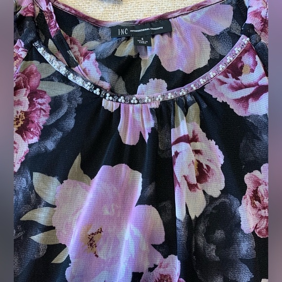 INC international concepts floral cold shoulder beaded neckline top size small - Picture 4 of 9